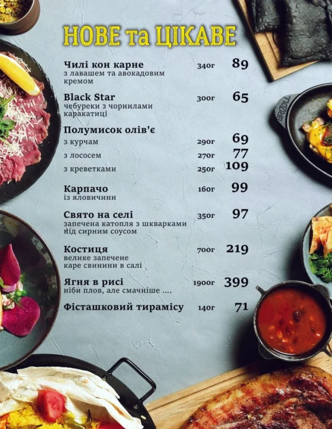 Козацька Броварня Кременчук Меню